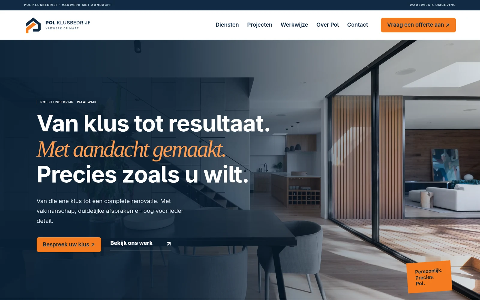 Websitepreview Een frisse website die het vakmanschap van Polklusbedrijf laat zien